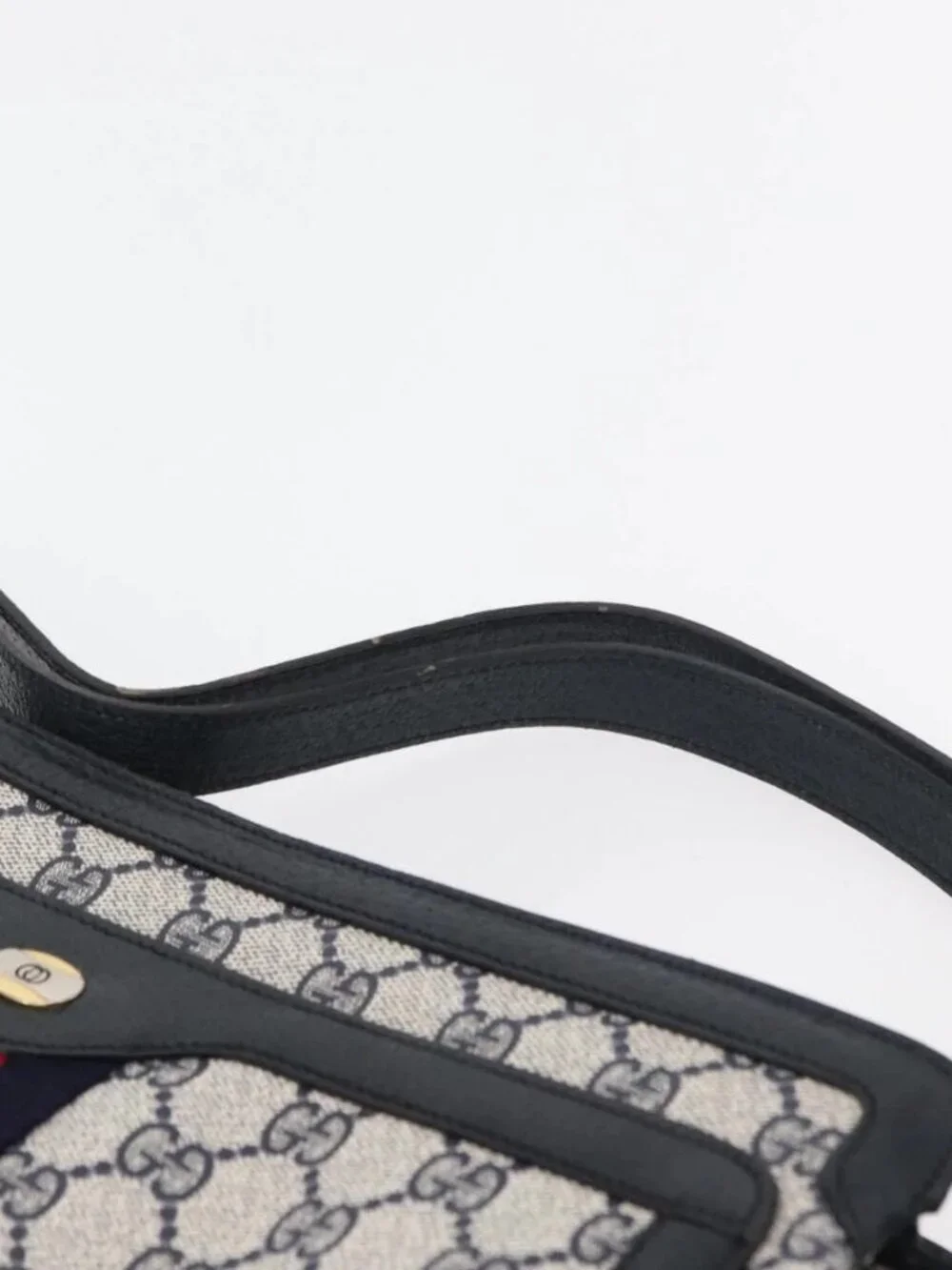 GUCCI GG Supreme Sherry Line Shoulder Bag PVC Navy Gold 904 02 013 Auth 176719